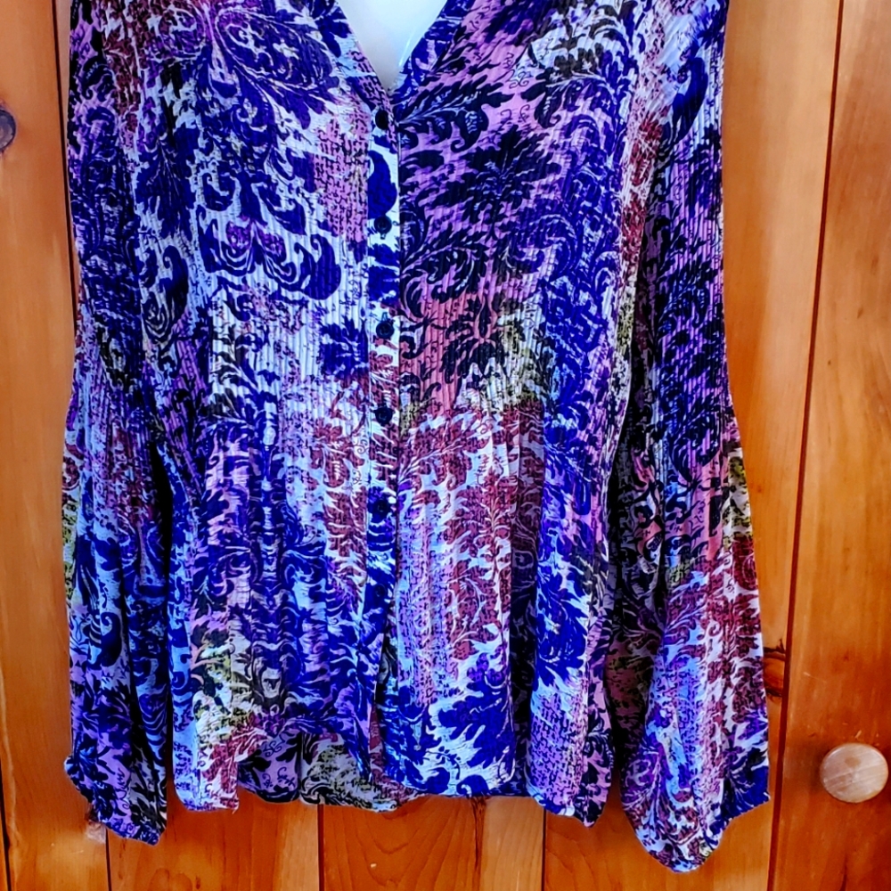 NY Collection Purple Blue Floral Print Tunic